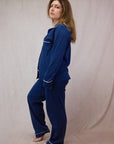 Women's Long Sleeve Pima Cotton Pyjama Set – Solid Blue