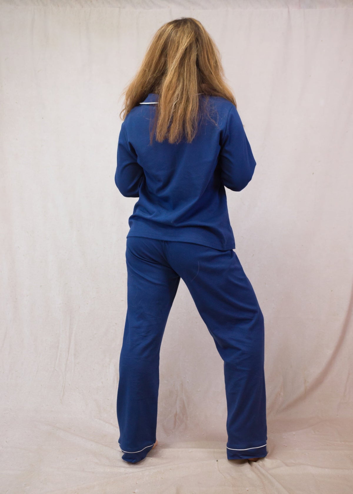 Women's Long Sleeve Pima Cotton Pyjama Set – Solid Blue