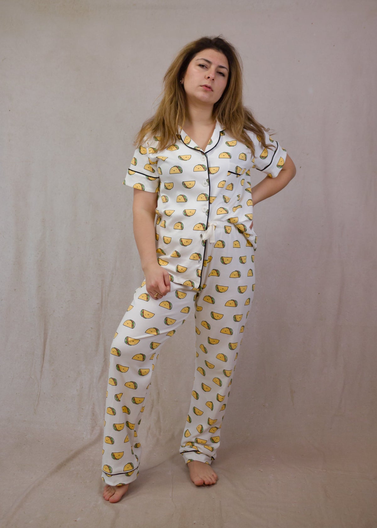Women's Short Sleeve Pima Cotton Pyjama Set – Tacos Print
