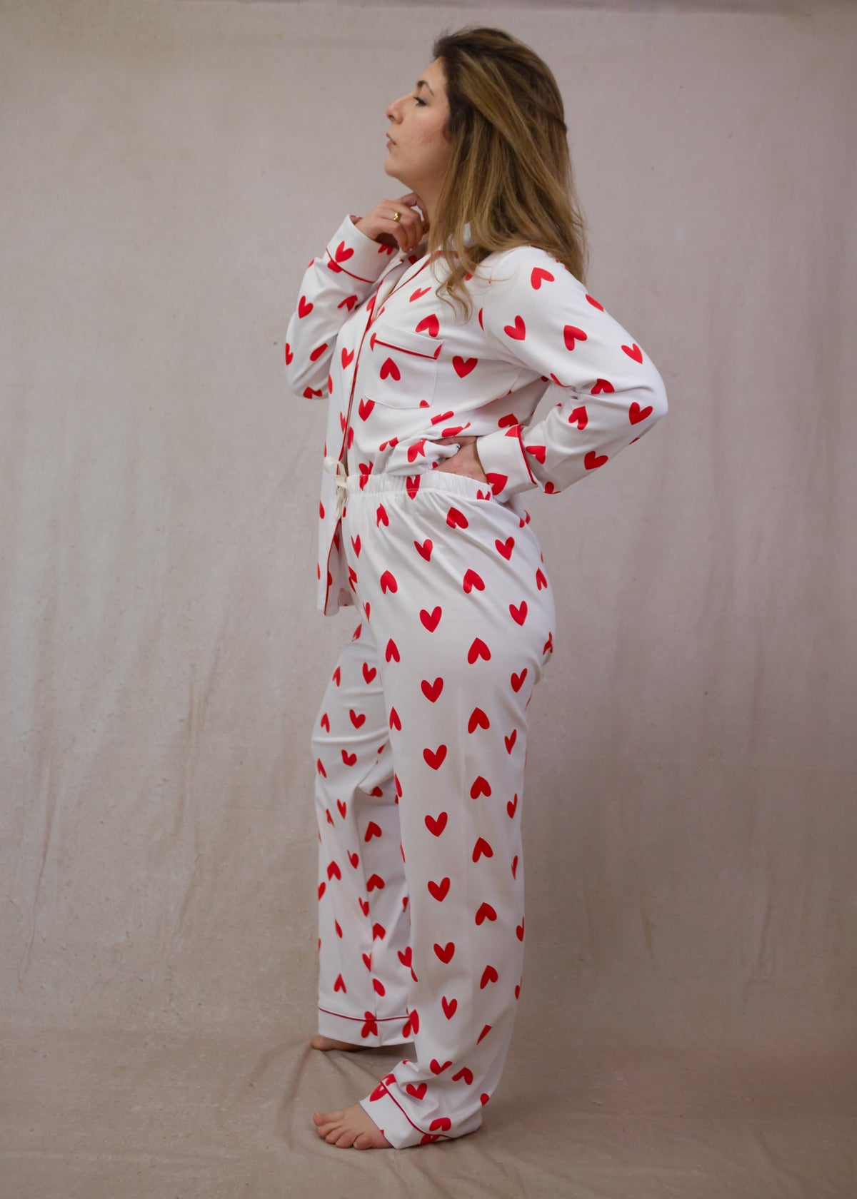 Women's Long Sleeve Pima Cotton Pyjama Set – Hearts Print