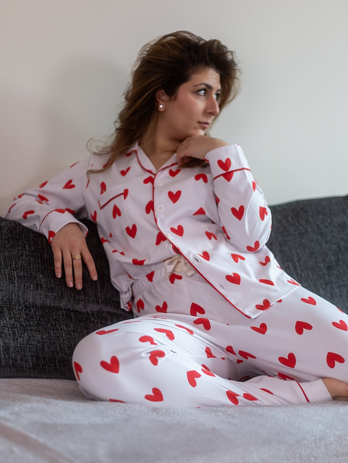 Women's Long Sleeve Pima Cotton Pyjama Set – Hearts Print