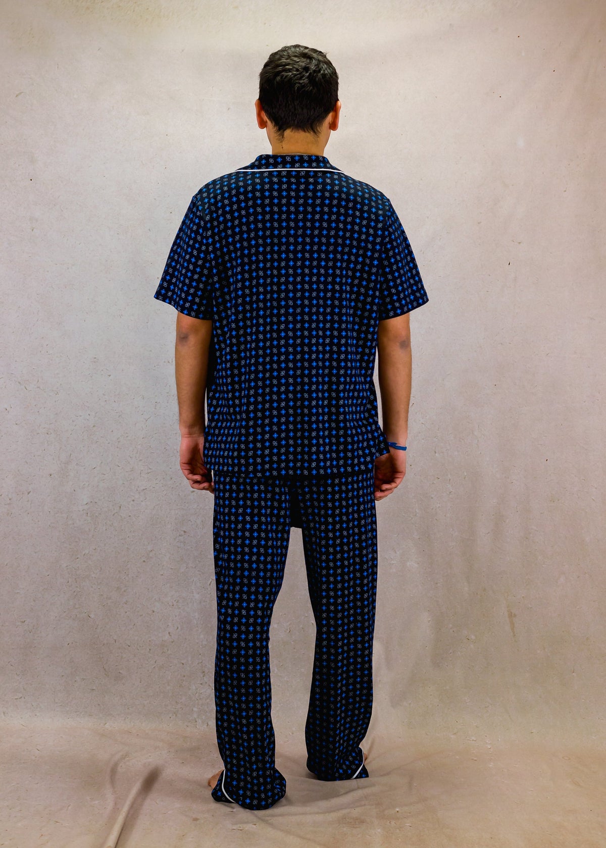 Men's Short Sleeve Pima Cotton Pyjama Set – Blue Squares