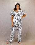 Women's Short Sleeve Pima Cotton Pyjama Set – Black & White Vicuña Print