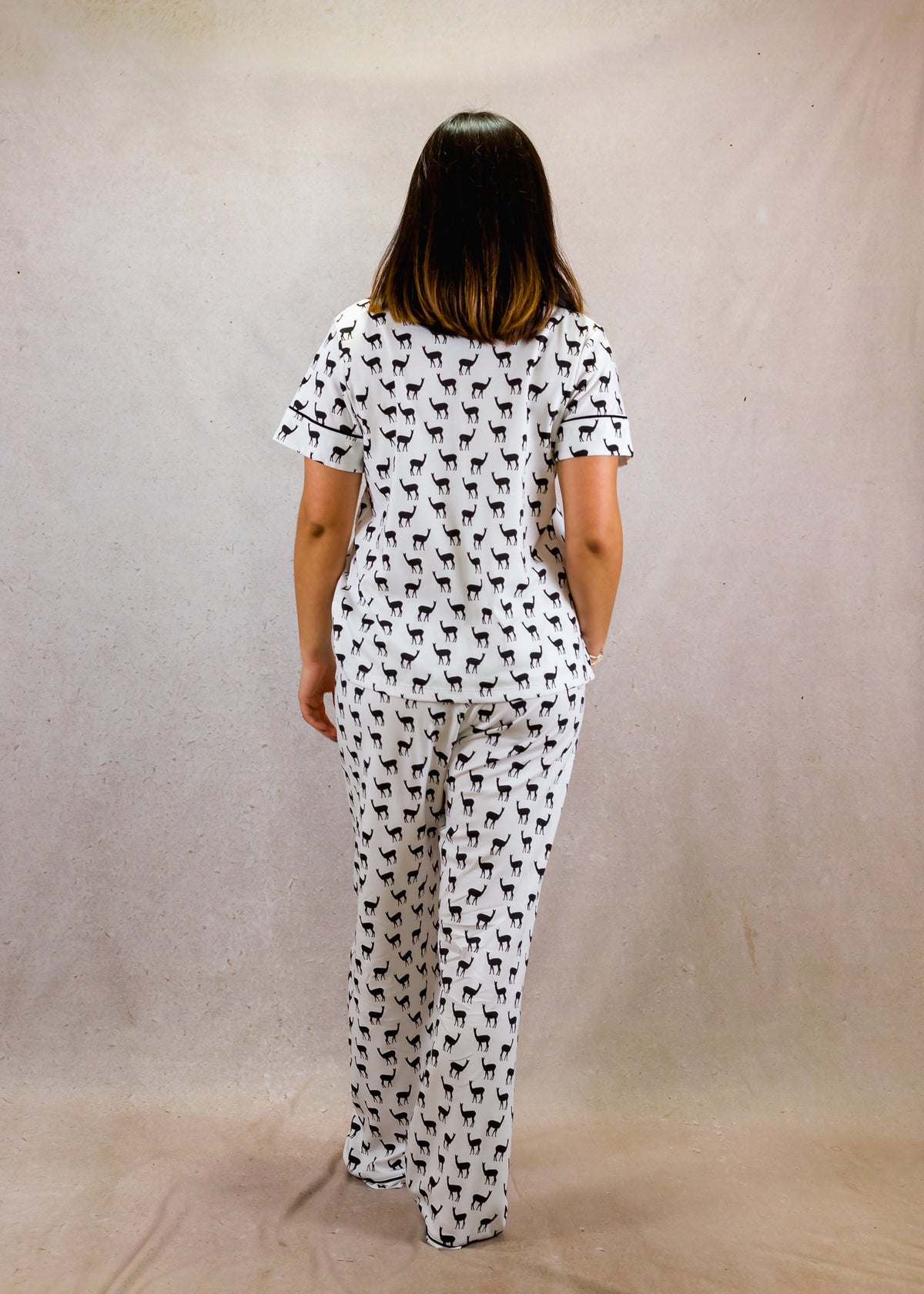 Women's Short Sleeve Pima Cotton Pyjama Set – Black &amp; White Vicuña Print