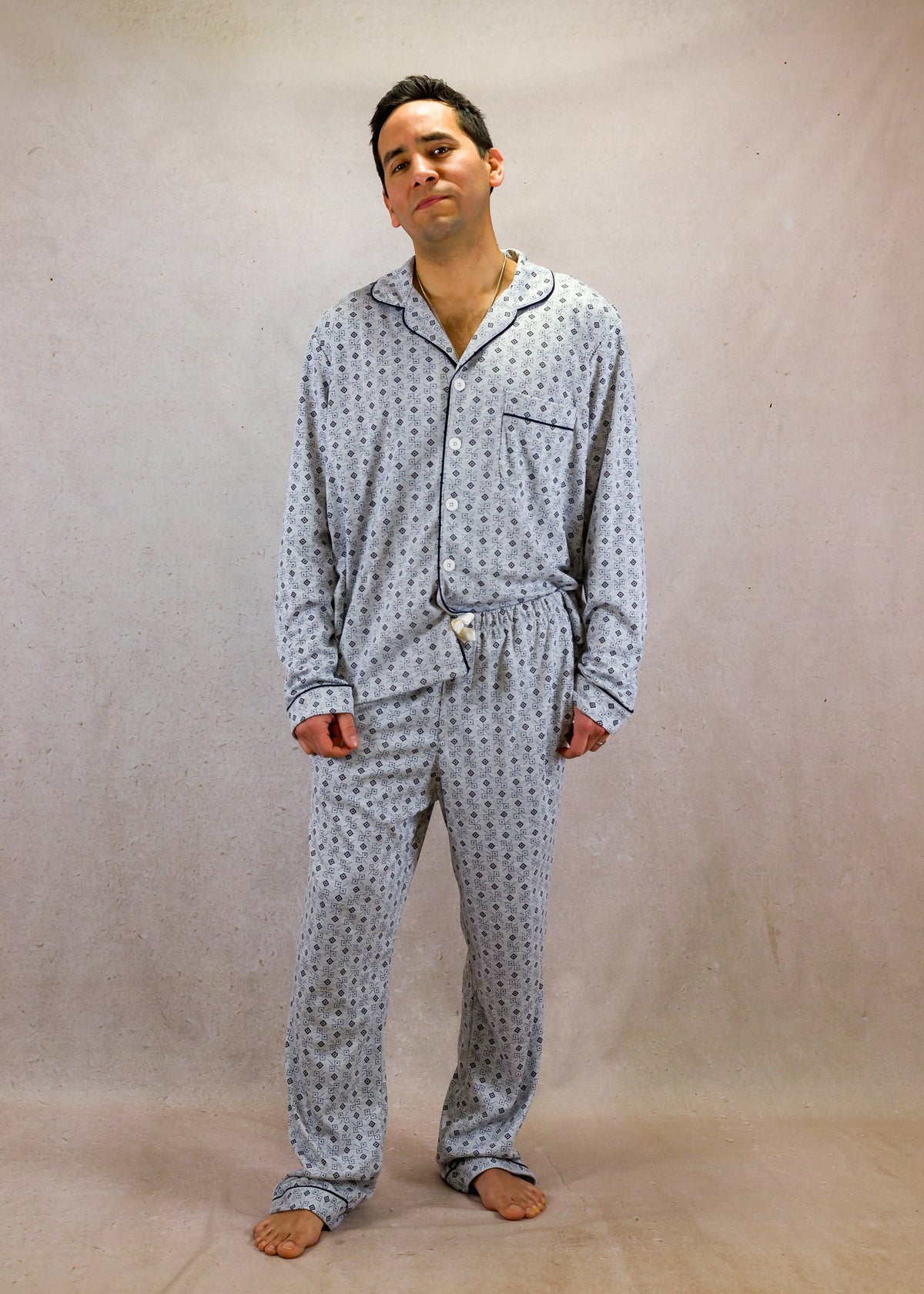 Men's Long Sleeve Pima Cotton Pyjama Set – Grey Squares