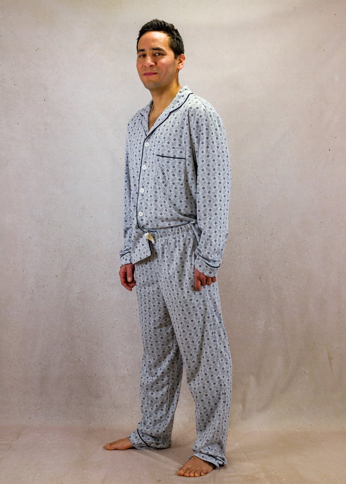 Men's Long Sleeve Pima Cotton Pyjama Set – Grey Squares
