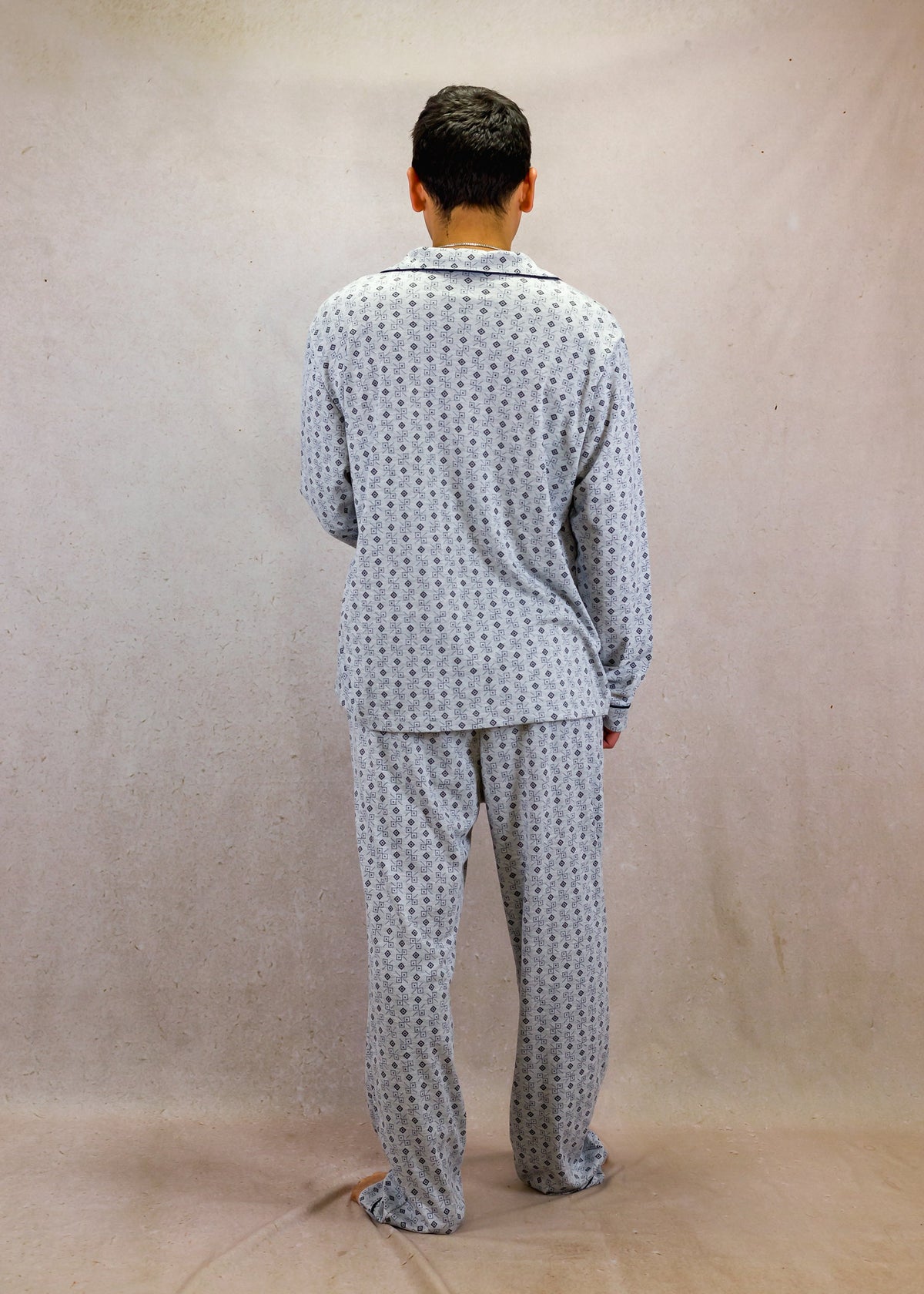 Men's Long Sleeve Pima Cotton Pyjama Set – Grey Squares