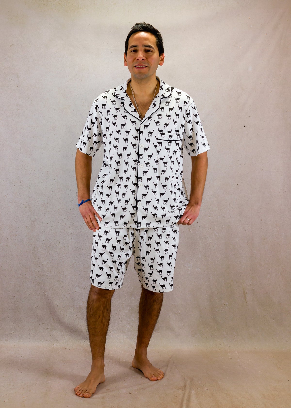 Men's Short Sleeve Pima Cotton Pyjama Set – Black &amp; White Vicuña Print