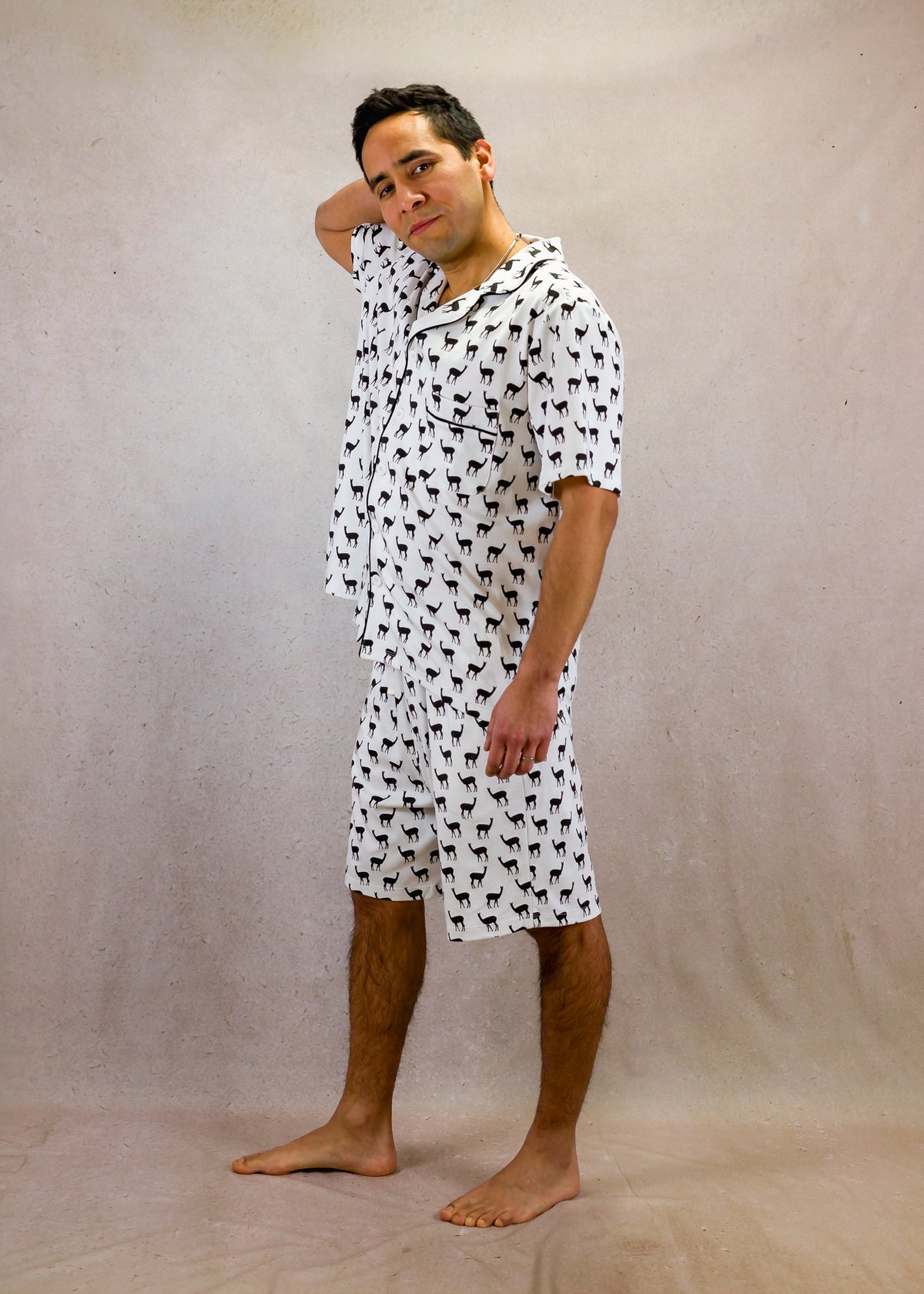 Men's Short Sleeve Pima Cotton Pyjama Set – Black &amp; White Vicuña Print