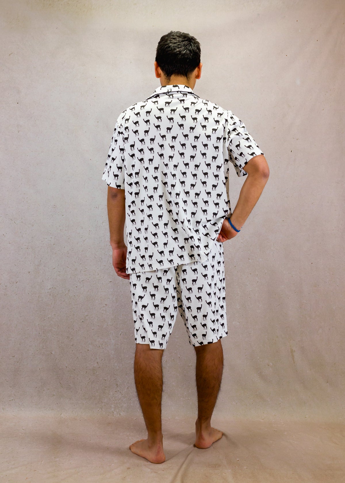 Men's Short Sleeve Pima Cotton Pyjama Set – Black &amp; White Vicuña Print