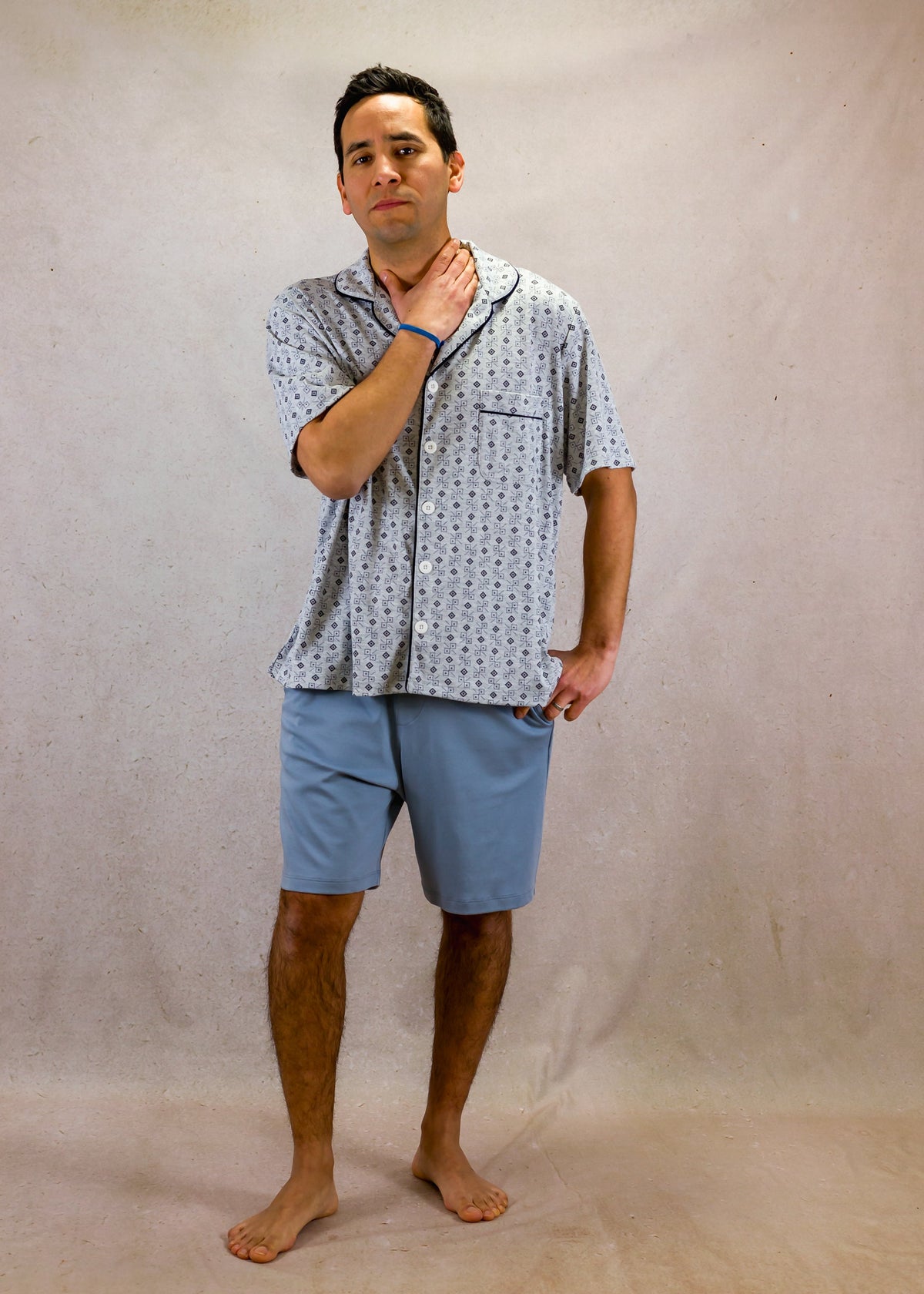Men's Short Sleeve Pima Cotton Pyjama Set – Grey Squares