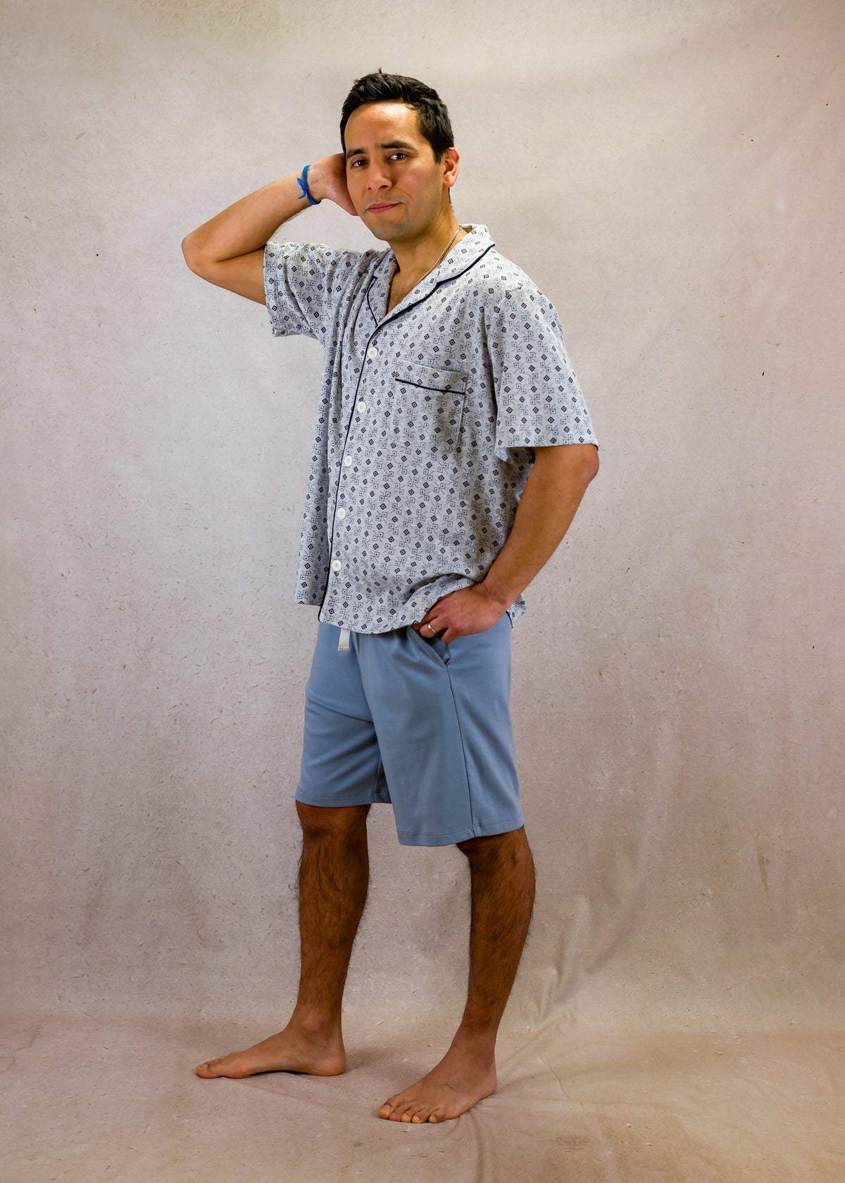 Men's Short Sleeve Pima Cotton Pyjama Set – Grey Squares