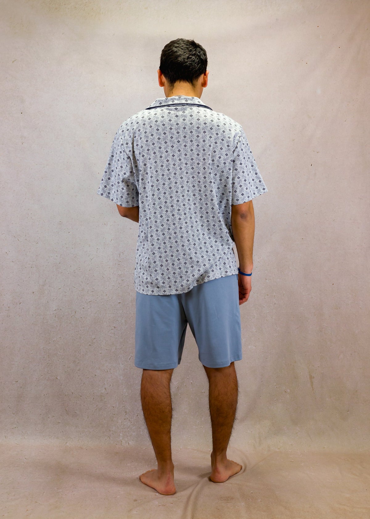 Men's Short Sleeve Pima Cotton Pyjama Set – Grey Squares