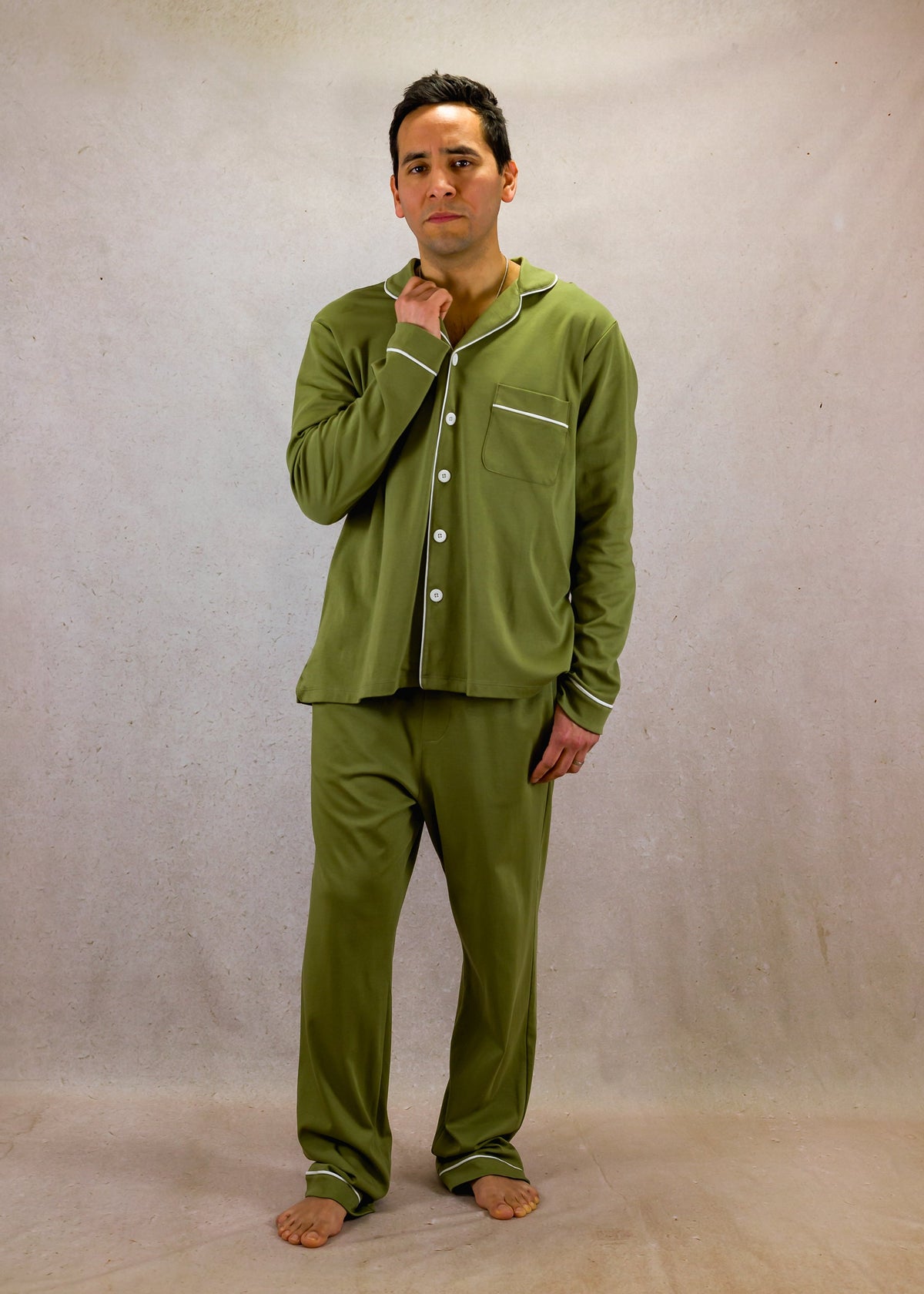 Men's Long Sleeve Pima Cotton Pyjama Set – Olive Green