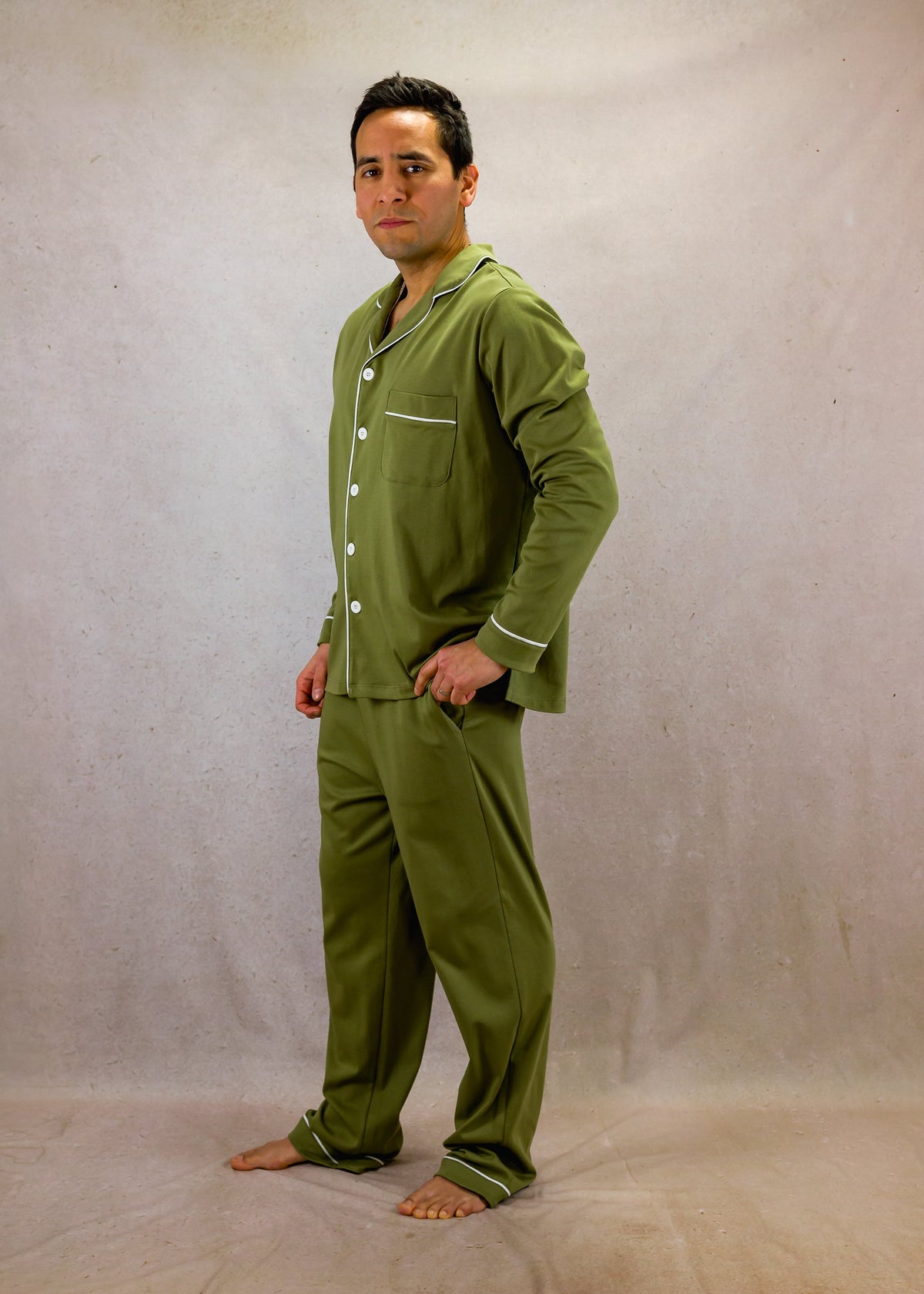 Men's Long Sleeve Pima Cotton Pyjama Set – Olive Green