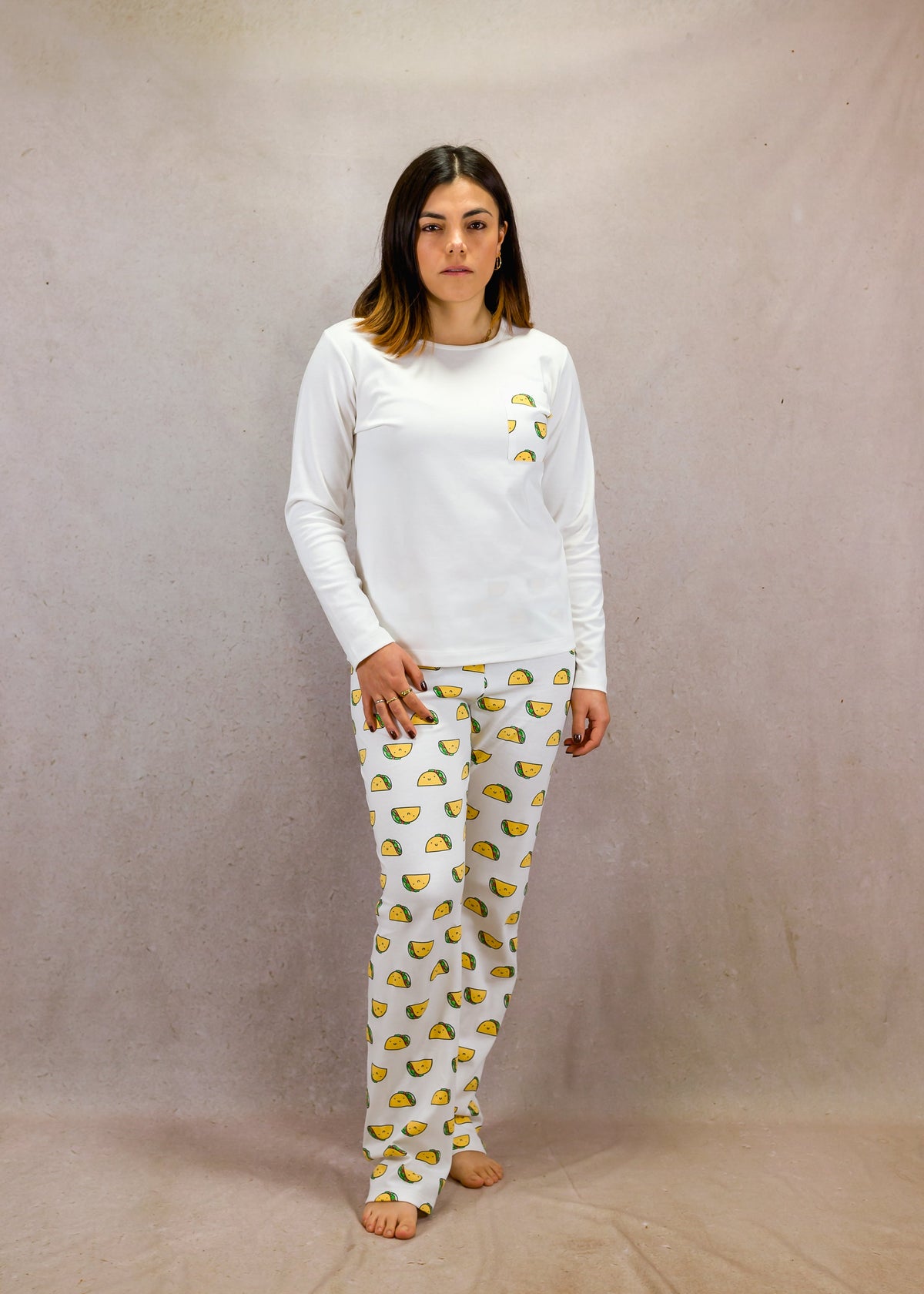 Women's Long Sleeve Pima Cotton Pyjama Set – Tacos Print