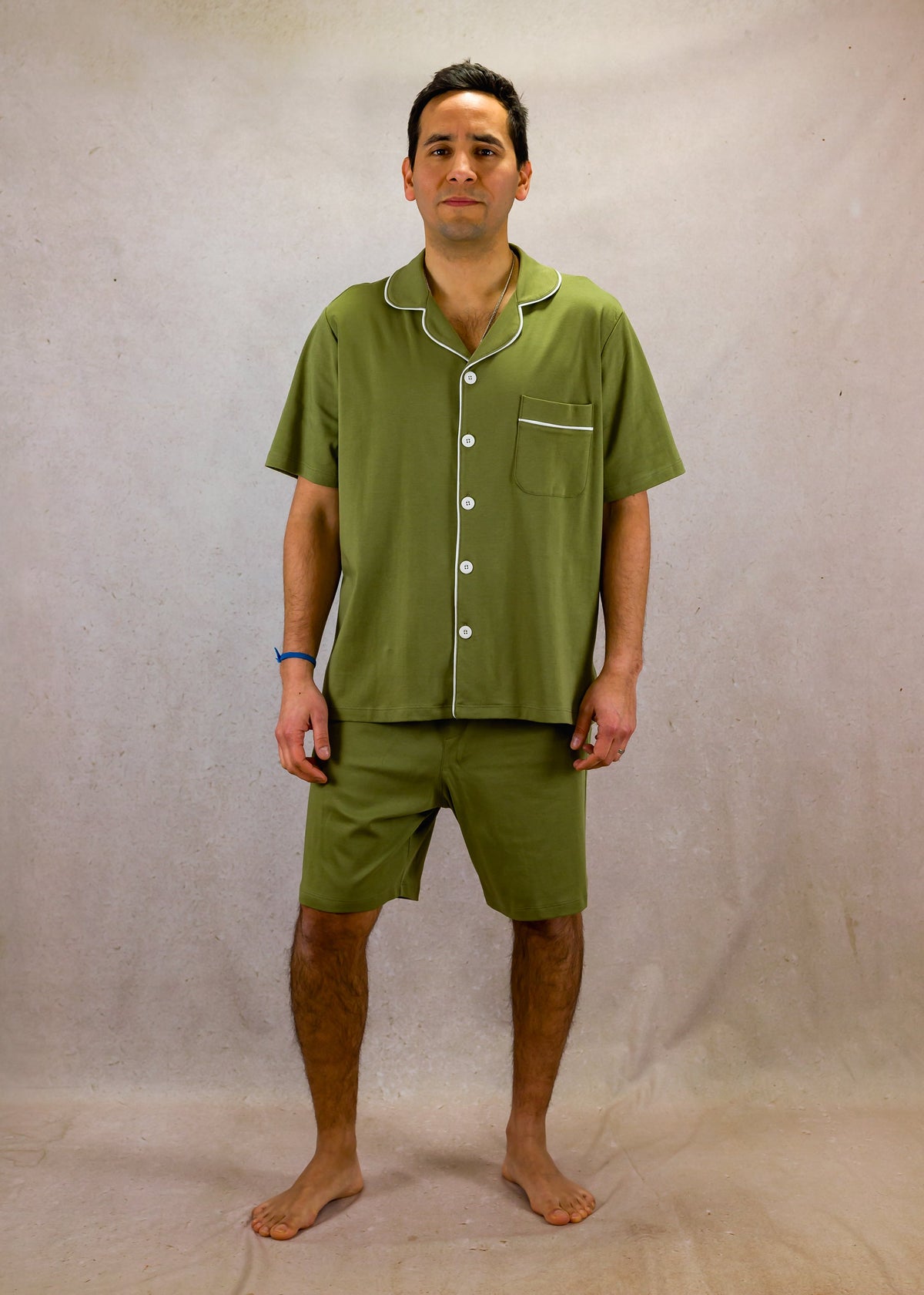 Men's Short Sleeve Pima Cotton Pyjama Set – Olive Green