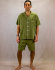 Men's Short Sleeve Pima Cotton Pyjama Set – Olive Green