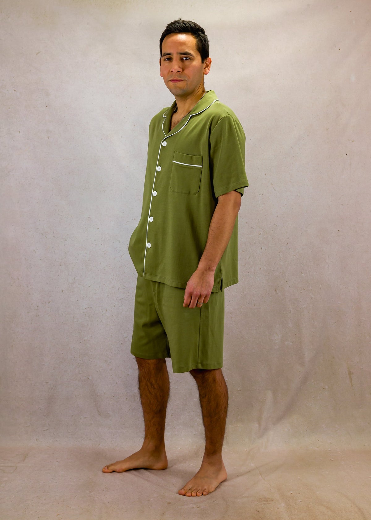 Men's Short Sleeve Pima Cotton Pyjama Set – Olive Green