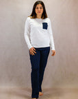Women's Long Sleeve Pima Cotton Pyjama Set – Blue & White