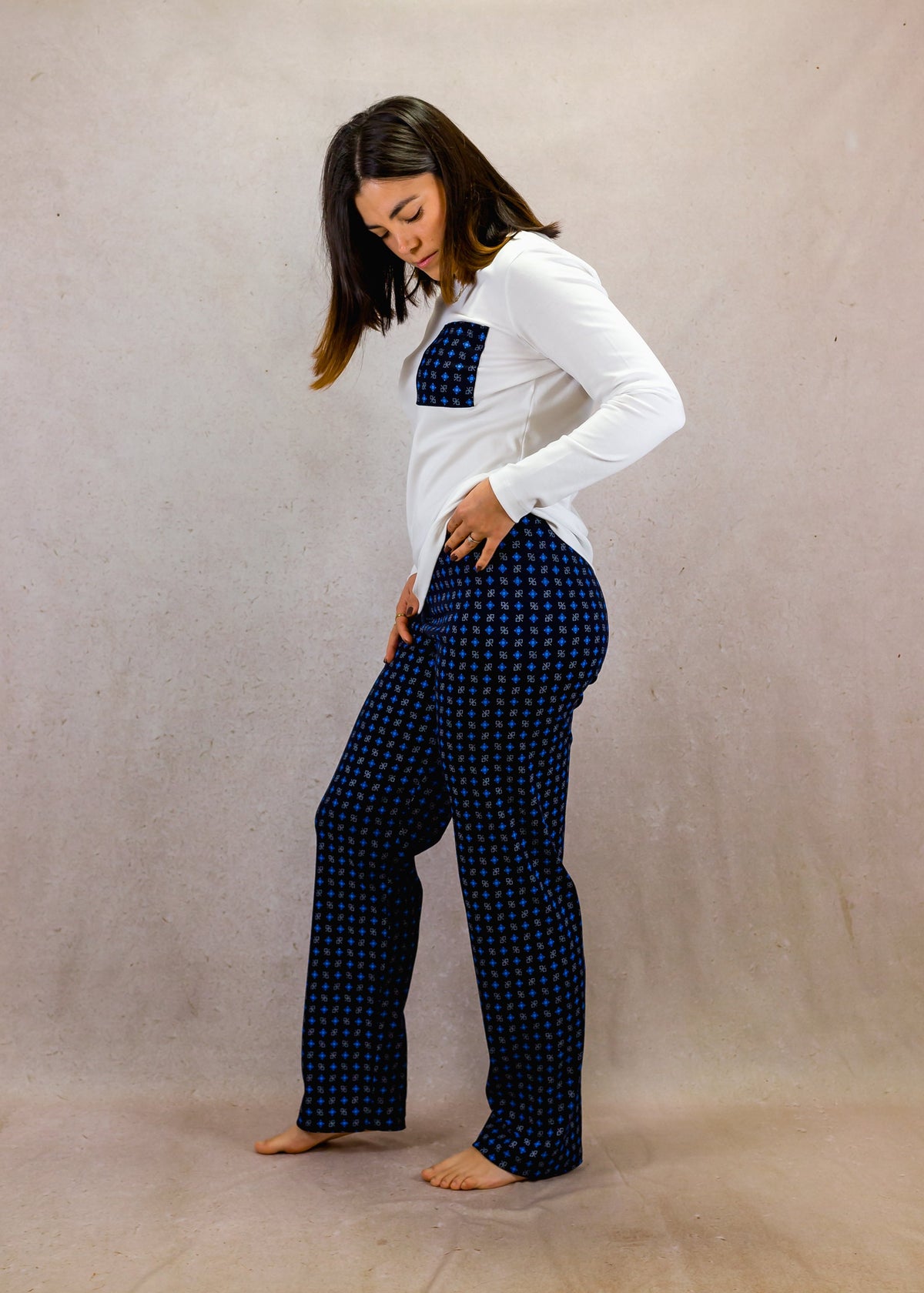 Women's Long Sleeve Pima Cotton Pyjama Set – Blue &amp; White