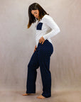 Women's Long Sleeve Pima Cotton Pyjama Set – Blue & White