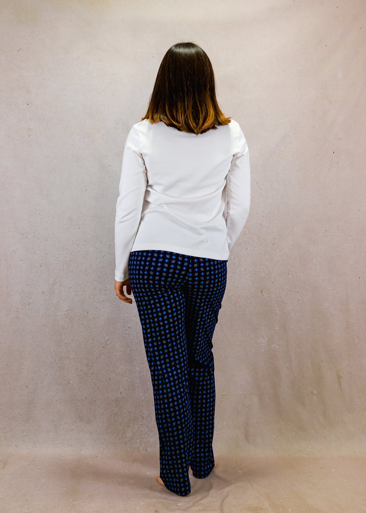 Women's Long Sleeve Pima Cotton Pyjama Set – Blue &amp; White