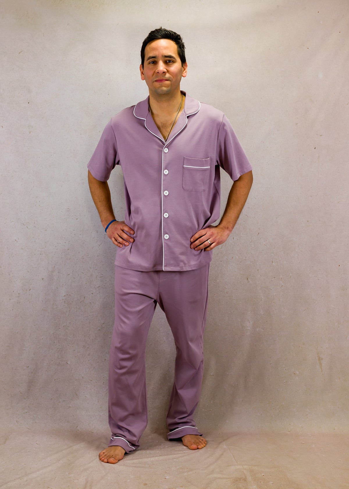 Men's Short Sleeve Pima Cotton Pyjama Set – Pale Purple