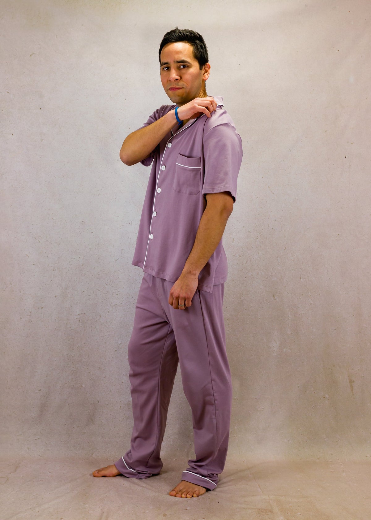 Men's Short Sleeve Pima Cotton Pyjama Set – Pale Purple