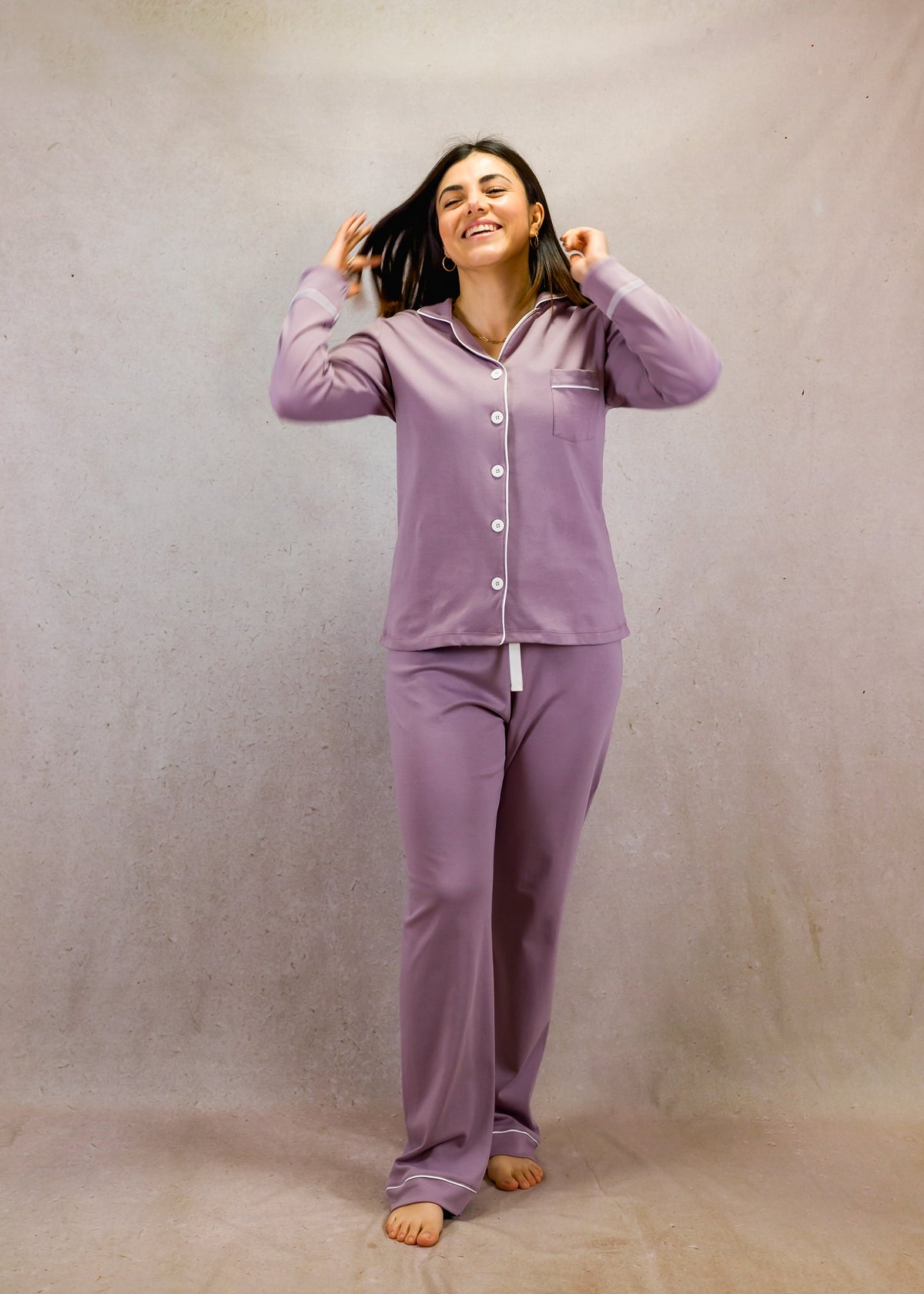 Women's Long Sleeve Pima Cotton Pyjama Set – Pale Purple