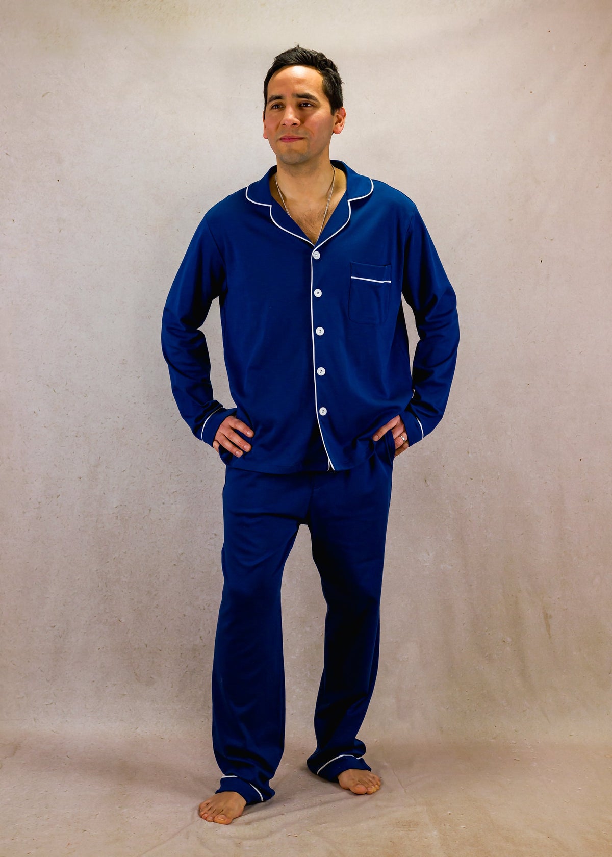 Men's Long Sleeve Pima Cotton Pyjama Set – Solid Blue