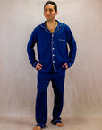 Men's Long Sleeve Pima Cotton Pyjama Set – Solid Blue