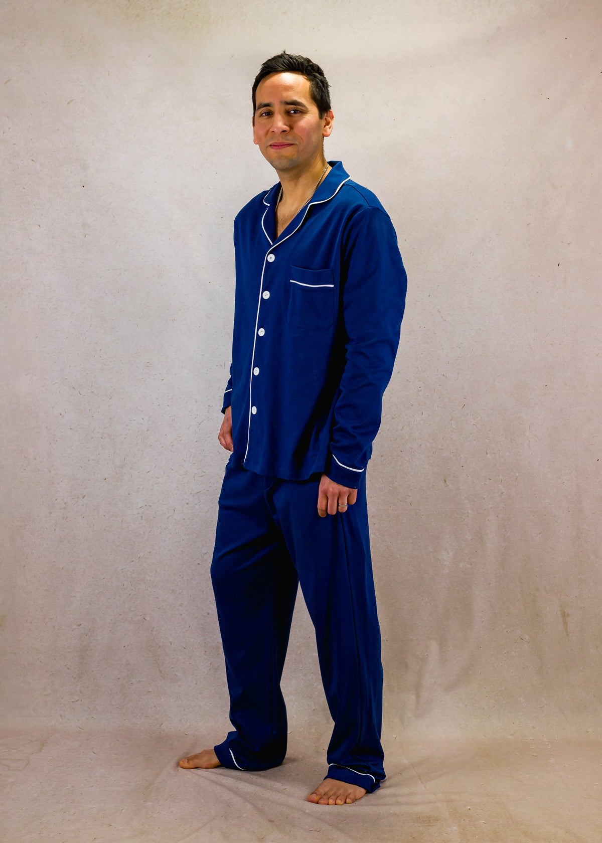 Men's Long Sleeve Pima Cotton Pyjama Set – Solid Blue