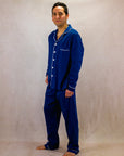 Men's Long Sleeve Pima Cotton Pyjama Set – Solid Blue