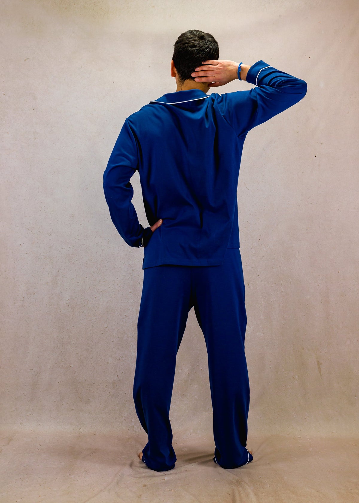Men's Long Sleeve Pima Cotton Pyjama Set – Solid Blue
