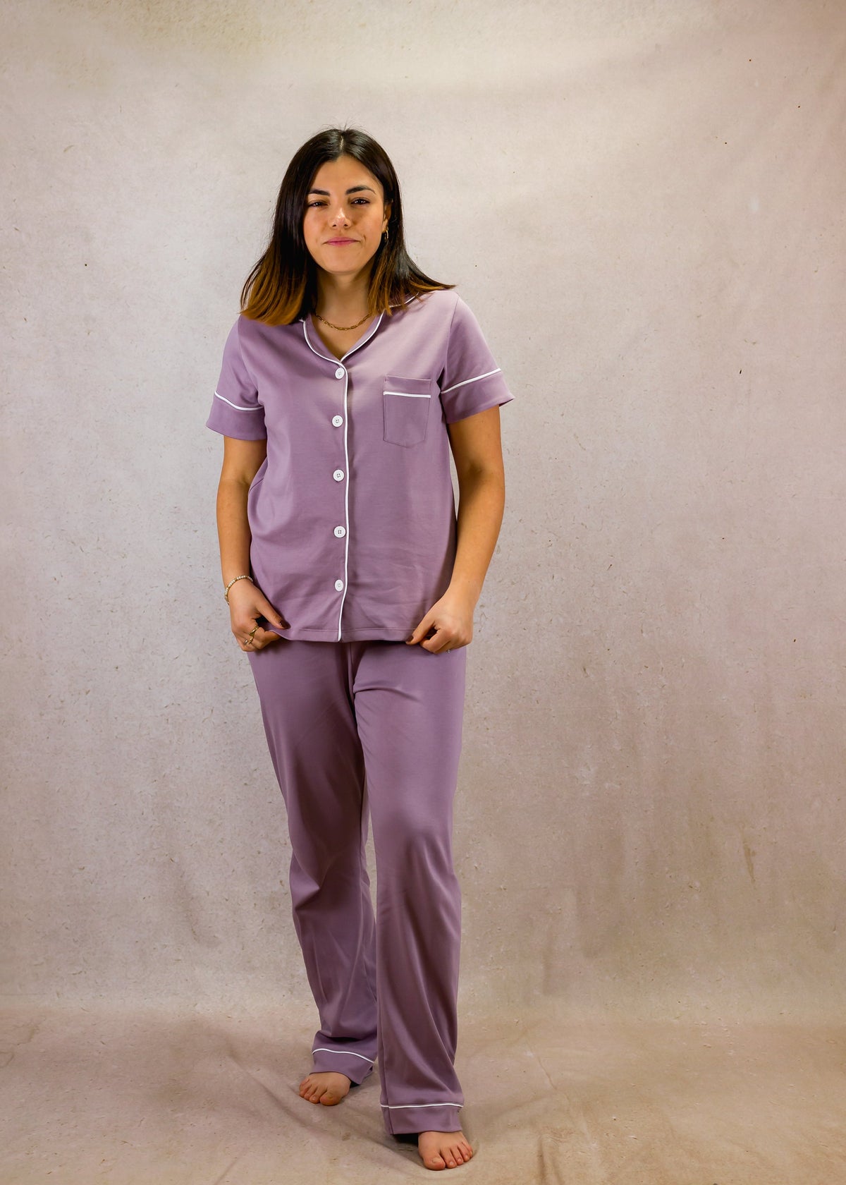 Women's Short Sleeve Pima Cotton Pyjama Set – Pale Purple