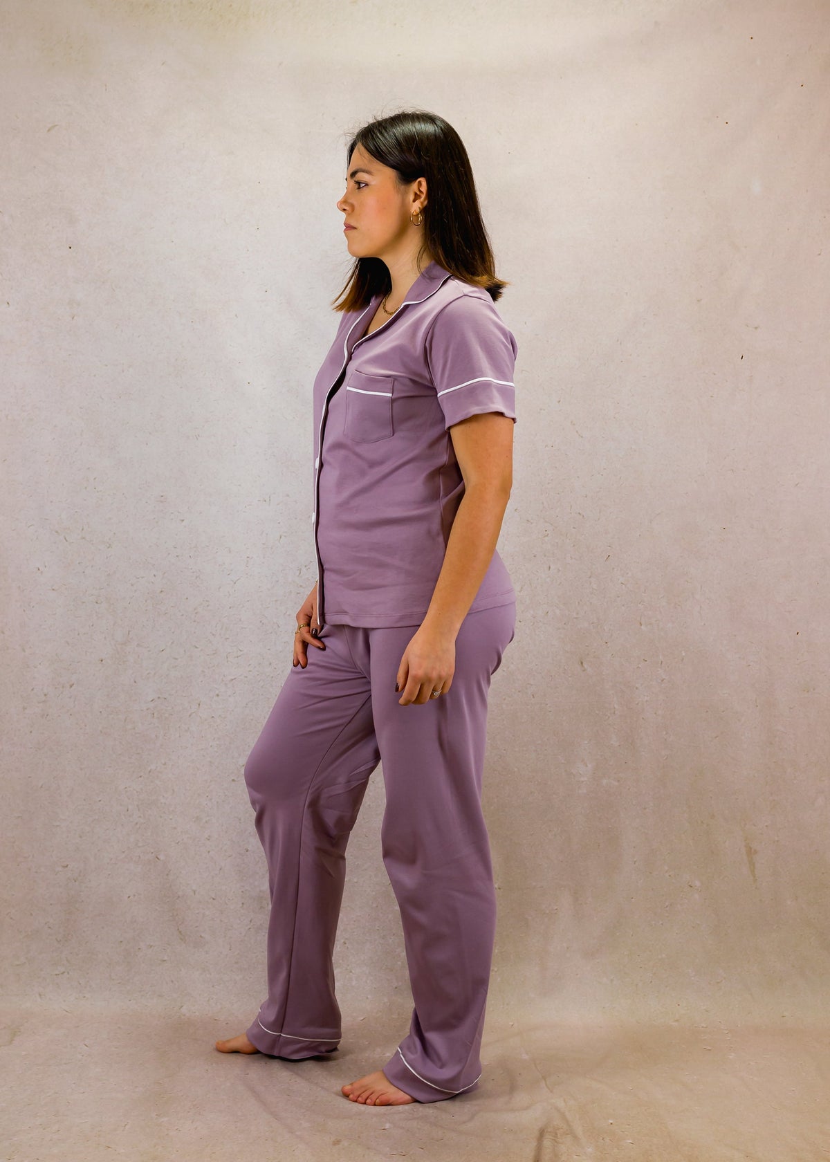 Women's Short Sleeve Pima Cotton Pyjama Set – Pale Purple