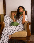Women's Short Sleeve Pima Cotton Pyjama Set – Black & White Vicuña Print