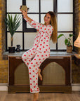 Women's Long Sleeve Pima Cotton Pyjama Set – Hearts Print