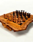 Handcrafted Olive Wood Chess Set with Drawer | Live Edge Red or Black Board