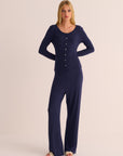 Navy Ribbed Soft Modal Jersey Cardigan and Wide-Leg Joggers Set