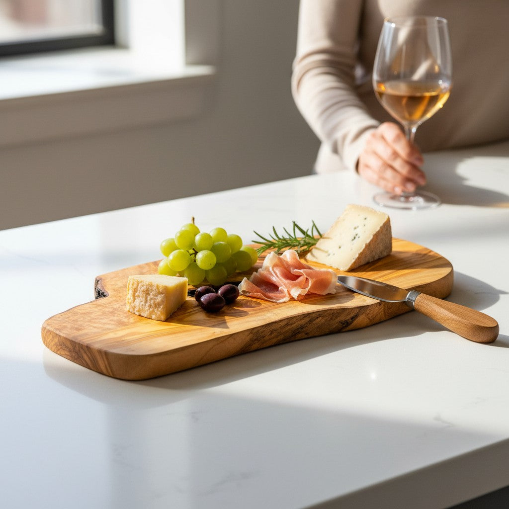 Large Handmade Olive Wood Freeform Serving Board | Extra Large Live Edge Charcuterie &amp; Chopping Board | Unique Grain | 35–60 cm