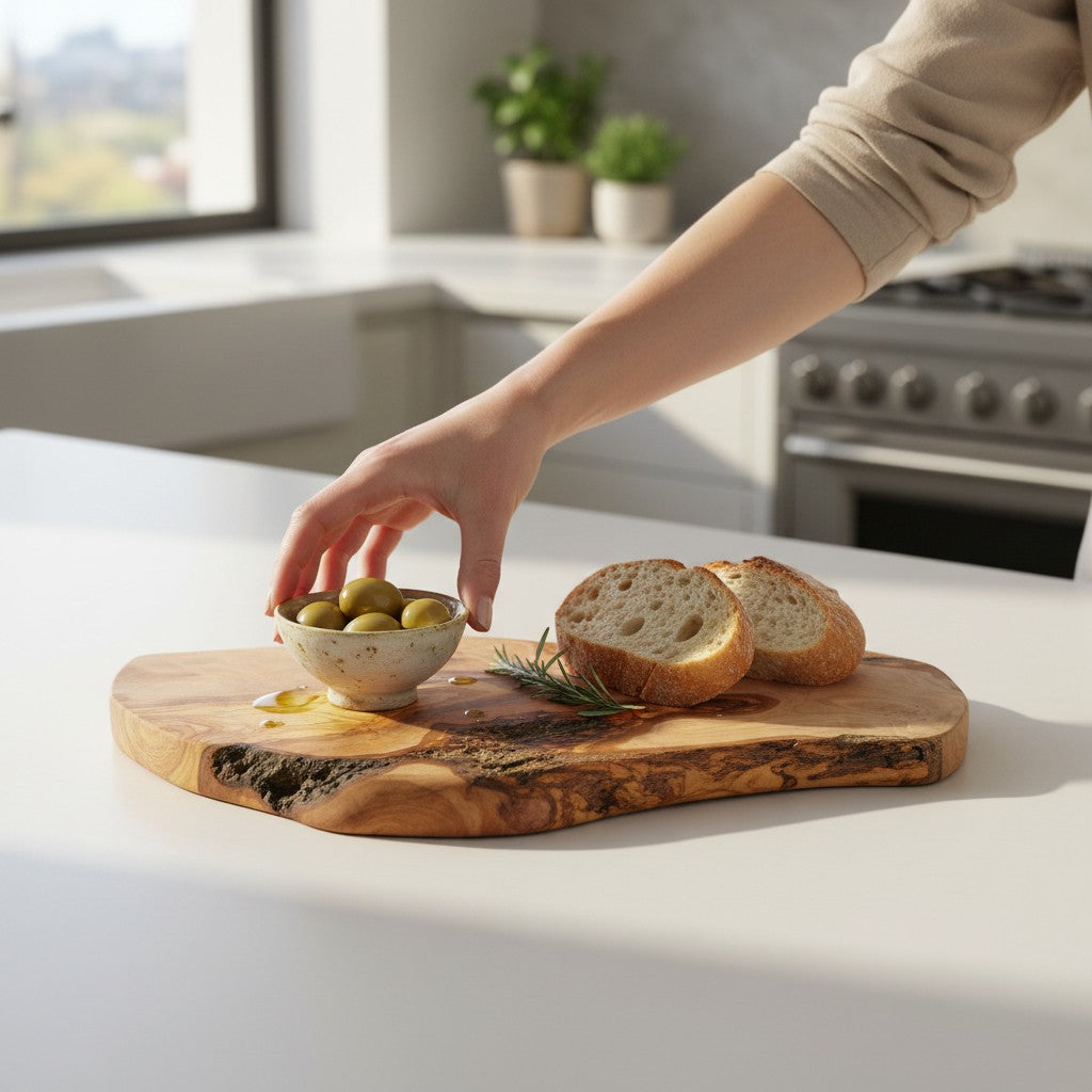Large Handmade Olive Wood Freeform Serving Board | Extra Large Live Edge Charcuterie &amp; Chopping Board | Unique Grain | 35–60 cm