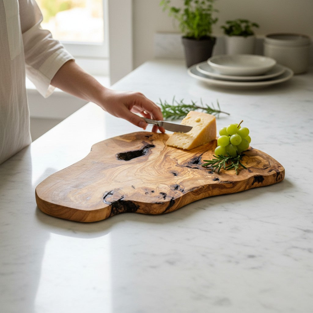 Large Handmade Olive Wood Freeform Serving Board | Extra Large Live Edge Charcuterie &amp; Chopping Board | Unique Grain | 35–60 cm