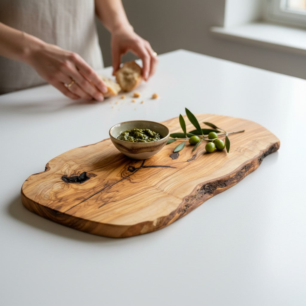 Large Handmade Olive Wood Freeform Serving Board | Extra Large Live Edge Charcuterie &amp; Chopping Board | Unique Grain | 35–60 cm
