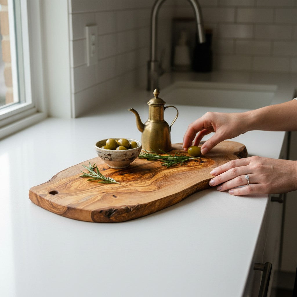 Large Handmade Olive Wood Freeform Serving Board | Extra Large Live Edge Charcuterie &amp; Chopping Board | Unique Grain | 35–60 cm