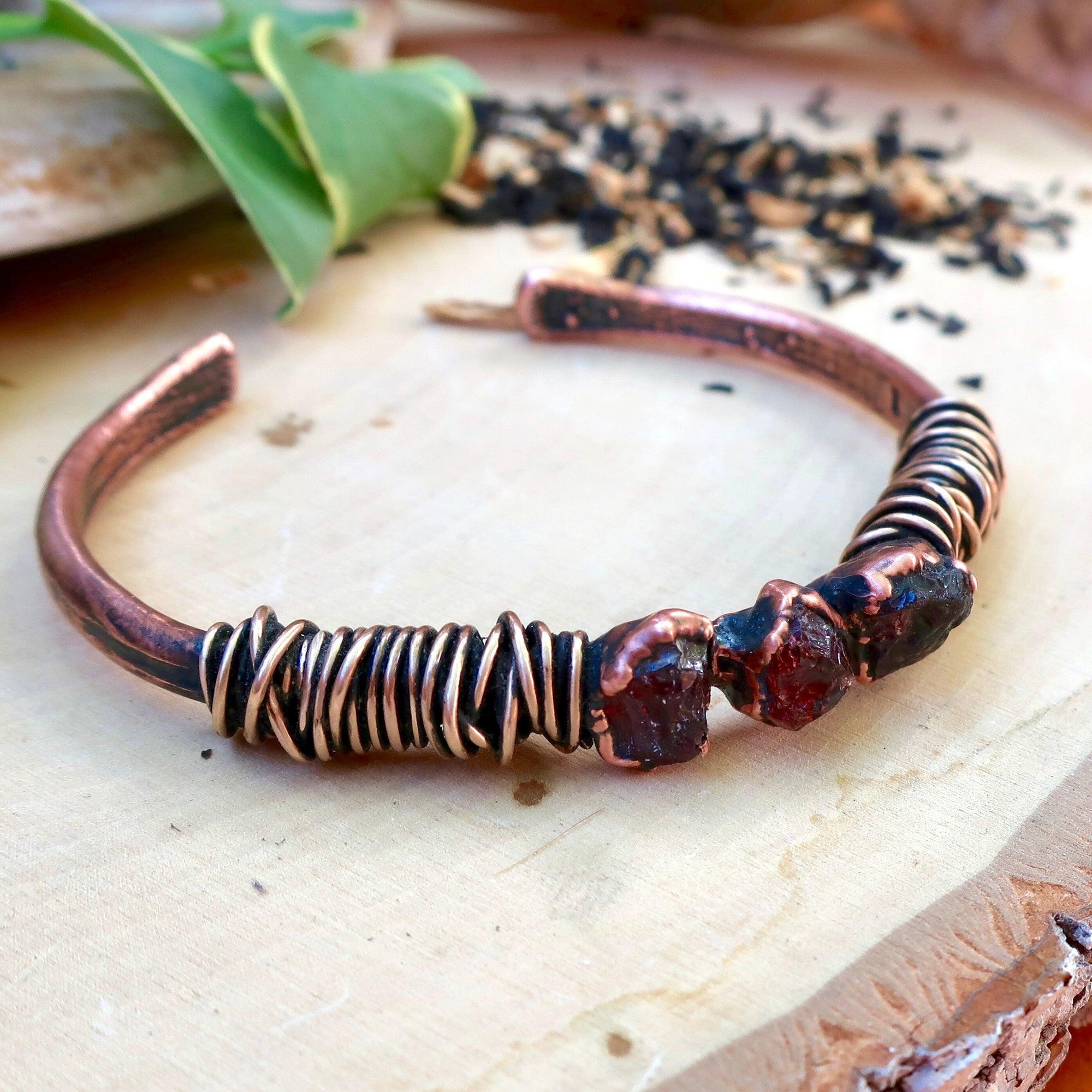 Raw Garnet Copper Cuff – January Stone | Handmade by Blackbird &amp; Sage