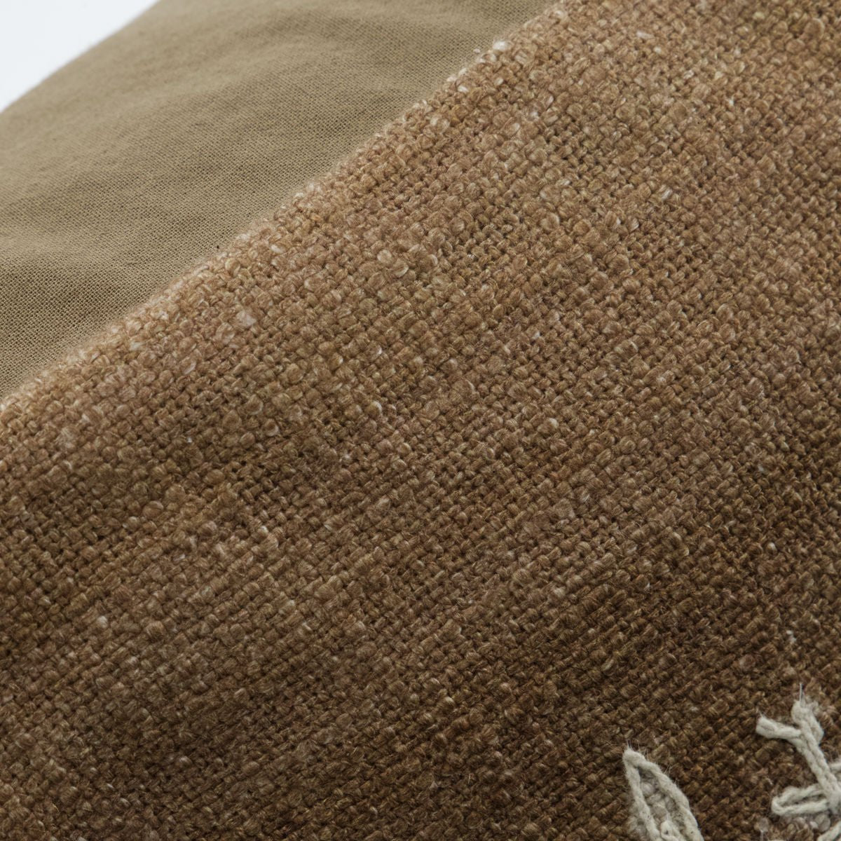 Luxury Ila Cushion in Olive Brown Cotton with Hand Embroidered Floral Design, Stylish Home Decor by Ella James at brixbailey.com