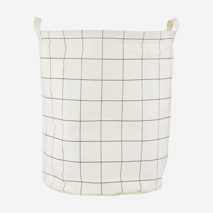 Premium black and white checked laundry bag, stylish smart storage with wired frame, foldable for easy storage, durable polyester cotton blend by Ella James at brixbailey.com