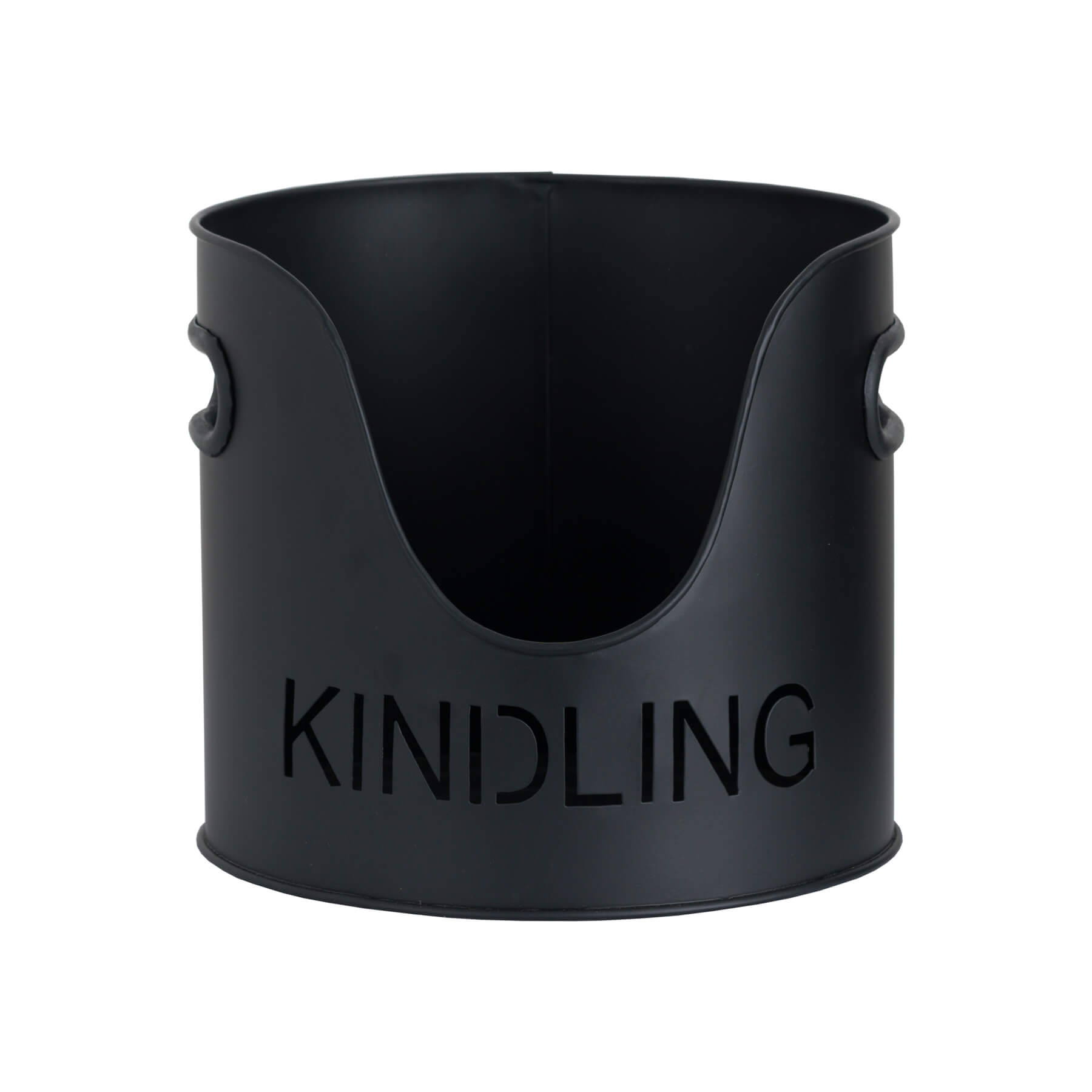 Black Steel Fireplace Log Bucket with Kindling and Match Holder